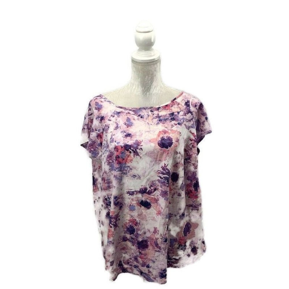 Boxy Watercolor Floral Hi-low Bateau Blouse Plus Size Ava + Viv‎ Purple Pink 1X